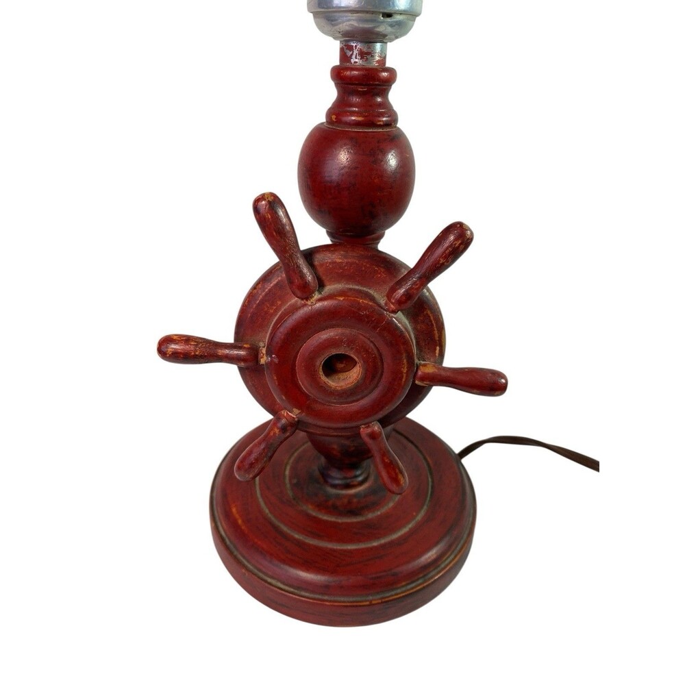 Vintage  Nautical Table Lamp Wooden Ship Wheel Mid Century Cabin Decor Works